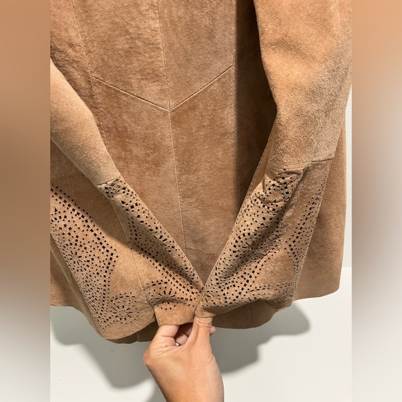 Vintage 100% suede jacket blazer with laser cut detail oversized relaxed fit 4 - Picture 10 of 13